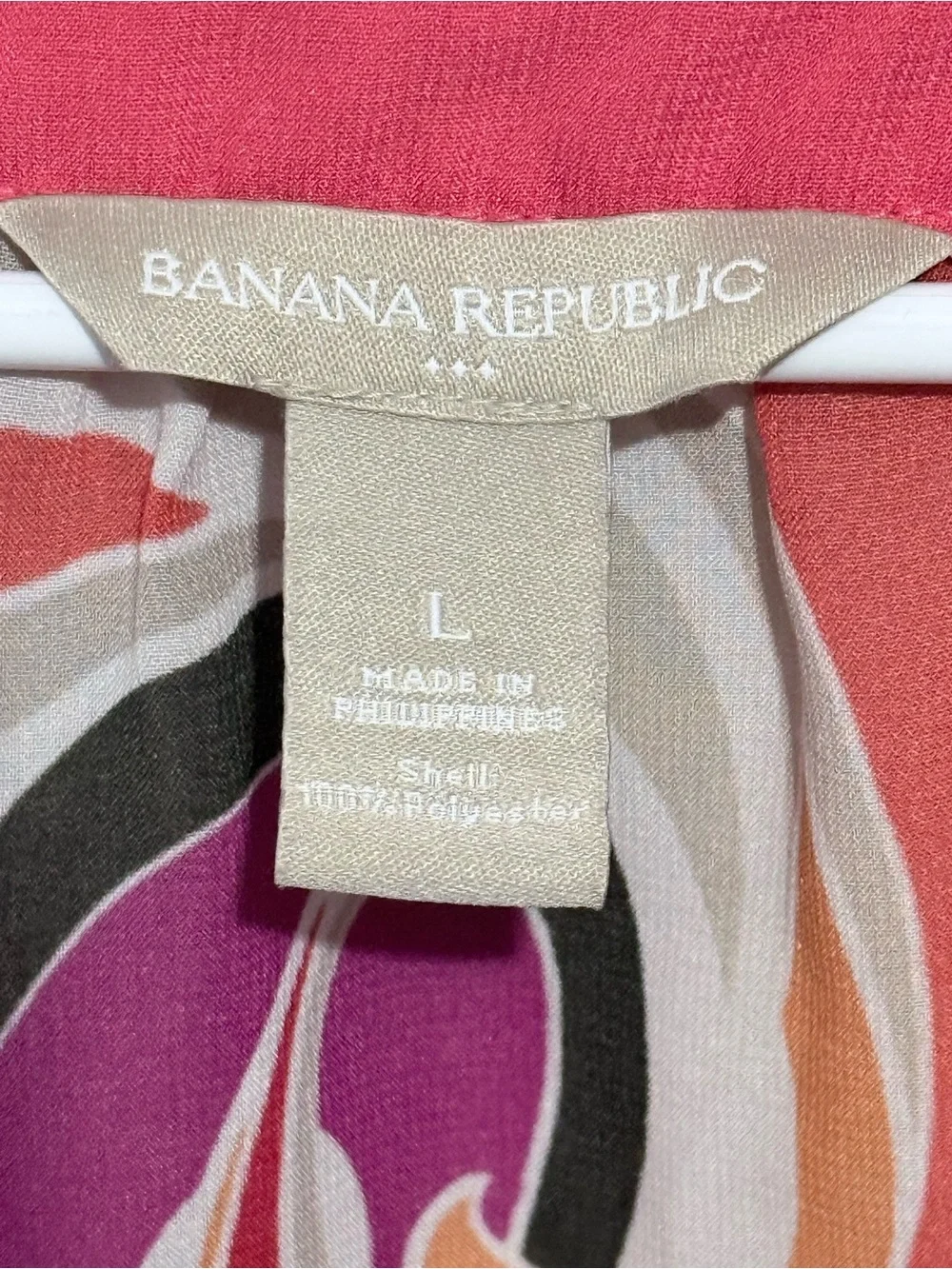 Banana Republic Retro Swirl 3/4 Sleeve Bubble Hem Henley Blouse Sz L - Picture 3 of 4
